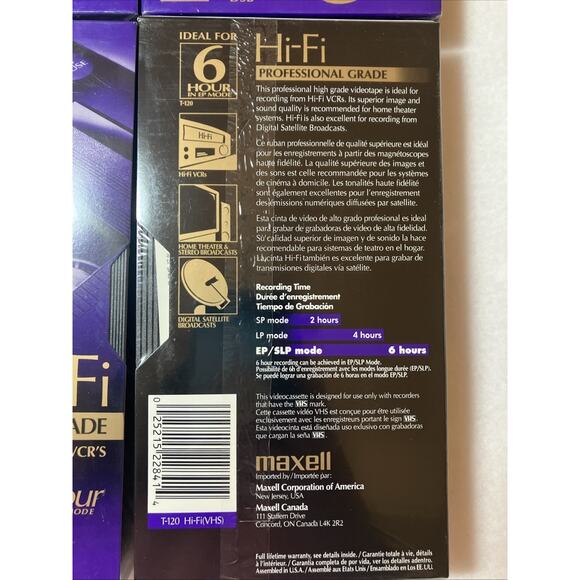 Maxell Hi-Fi Professional Grade T-120 VHS Blank Tapes Lot Of 4 New Sealed 6 Hour - Picture 2 of 6